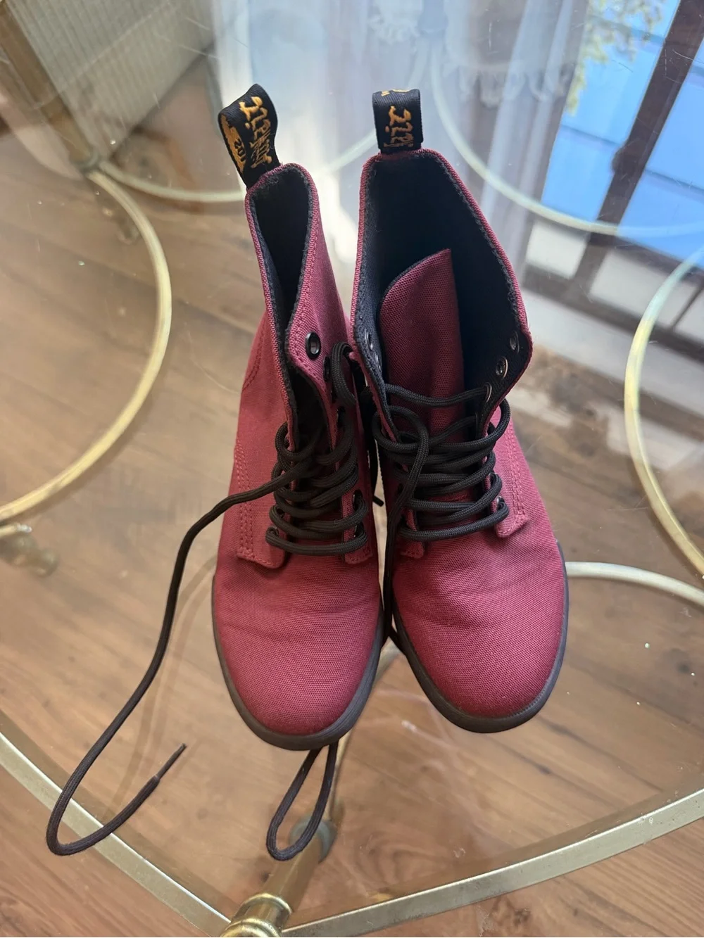 Doc Dr. Martens JUNIOR Youth SHERIDAN CANVAS CASUAL BOOTS Cherry 🍒